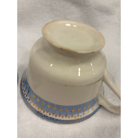 3 Steubenville Teacups Monticello Pattern Colonial Blue Trim W/ Floral Interior - Picture 6 of 6